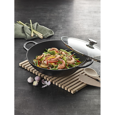Le Creuset Signature støbejern wok Ø32 cm med låg mat sort