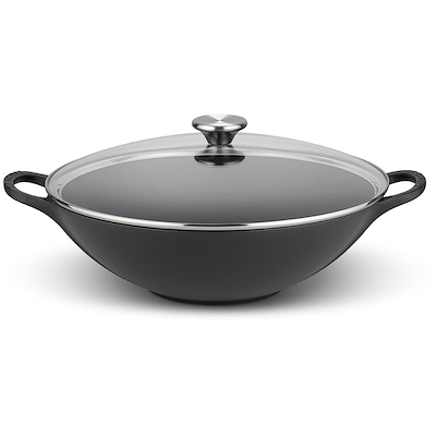 Le Creuset wok 32 cm mat sort med glaslåg