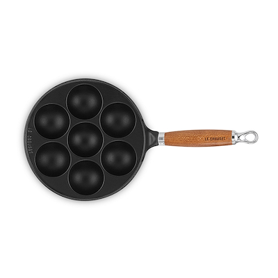 Le Creuset støbejern æbleskivepande med træhåndtag 20 cm matte black