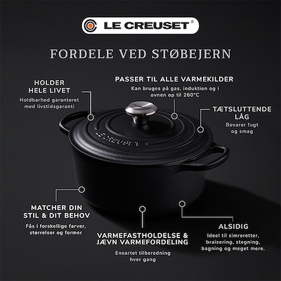 Le Creuset Signature støbejerns rund gryde 22 cm matte black