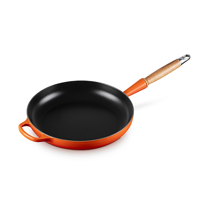 Le Creuset Signature støbejern stegepande med træhåndtag Ø28 cm volcanic