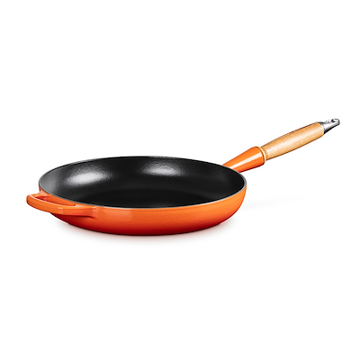 Le Creuset Signature støbejern stegepande med træhåndtag Ø28 cm volcanic