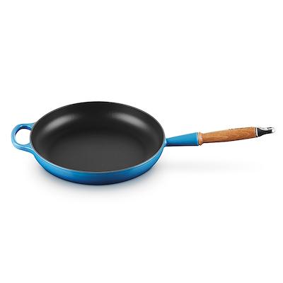 Le Creuset Signature støbejern stegepande med træhåndtag Ø28 cm azure