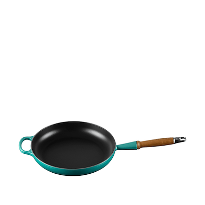 Le Creuset Signature stegepande Ø 28 cm med træhåndtag bleu riviera
