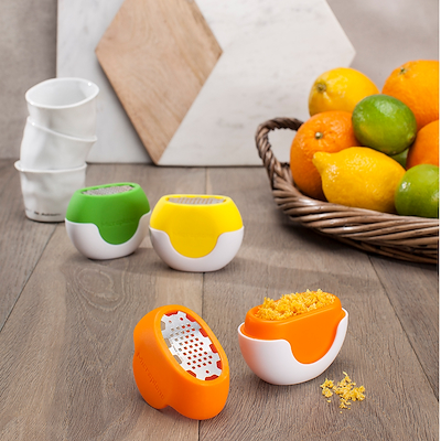 Microplane Flexi citrusrivejern med opsamler gul