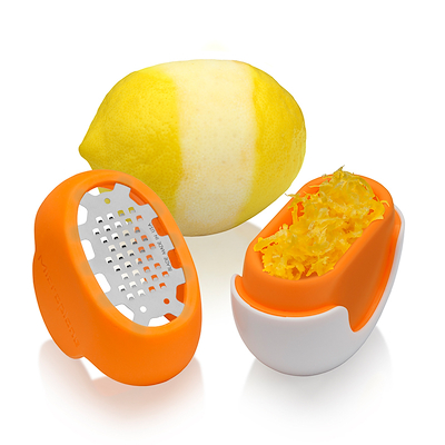 Microplane Flexi citrusrivejern med opsamler orange