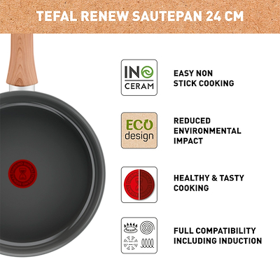 Tefal Renew sauterpande med låg og keramisk belægning grå 24 cm