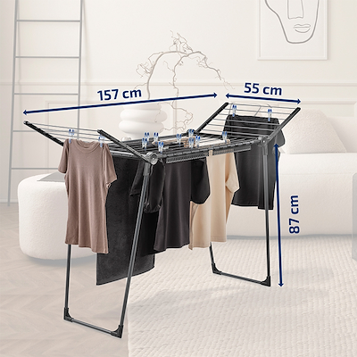 Leifheit Pegasus tørrestativ sort 157x55x87 cm