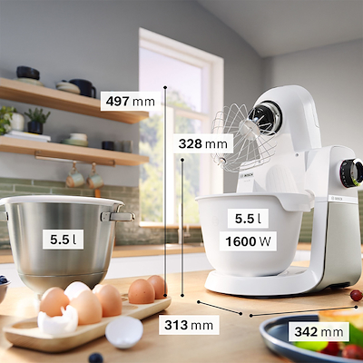 Bosch MUMS6EW18 Serie 6 køkkenmaskine hvid/stål 1600 watt