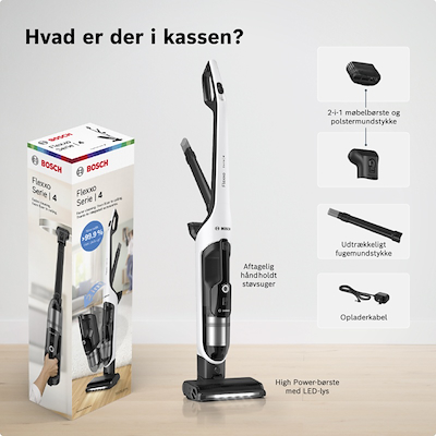 Bosch BHH4WM28 serie 4 Flexxo genopladelig stangstøvsuger hvid