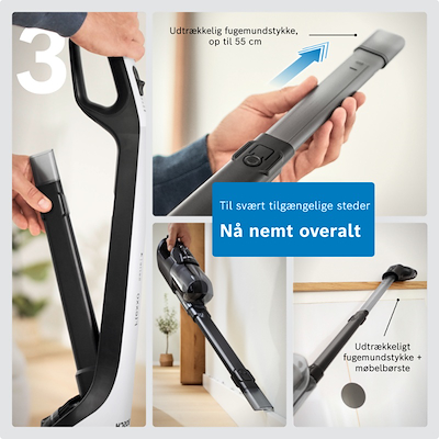Bosch BHH4WM28 serie 4 Flexxo genopladelig stangstøvsuger hvid