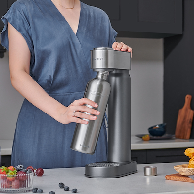 Philips GoZero sodavandsmaskine stål inkl. CO2-flaske