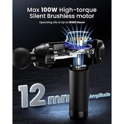 Renpho Power+ massagepistol sort H 22,4 cm + 6 dele