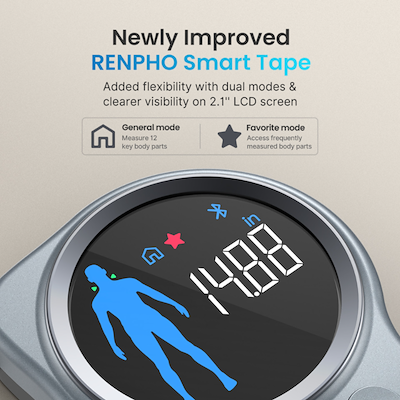 Renpho Smart Tape Measure kropsmålebånd sort L 150 cm