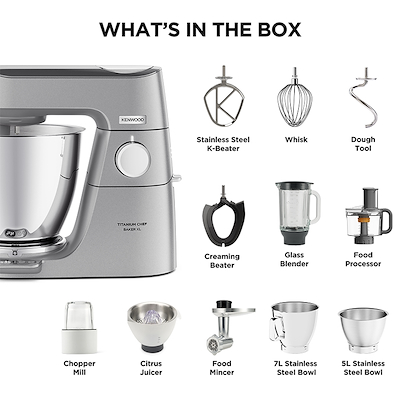 Kenwood Titanium Chef Baker XL Silver KVL85.704SI røremaskine med tilbehør