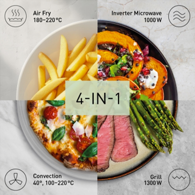 Panasonic 4-i-1 kombi mikroovn med air fry sølv