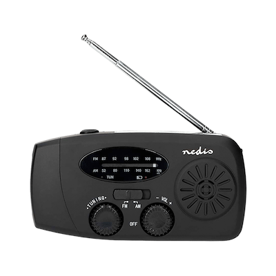 Nedis AM/FM nødradio med håndsving, solpanel og powerbank