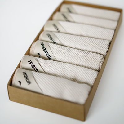 KLUD Vaffel karklud med ugedage lys beige 7 stk. 30x30 cm