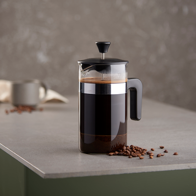 Stempelkande rustfrit stål og glas 1 liter