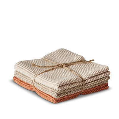 Karklude Strik 3 stk. 25x25 cm Beige/Coral