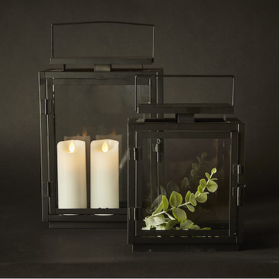 Lanterne sæt metal sort H22 + H29 cm 2 stk.
