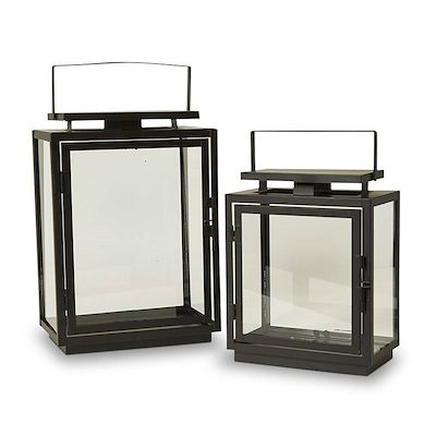 Lanterne sæt metal sort H22 + H29 cm 2 stk.