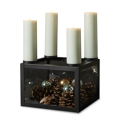 Adventsstage sort metal/glas H16 cm