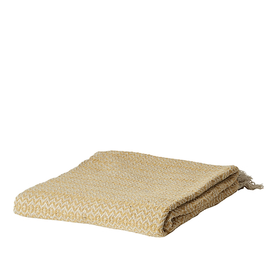 Plaid med frynser i genanvendt bomuld akacia/natur 125x150 cm