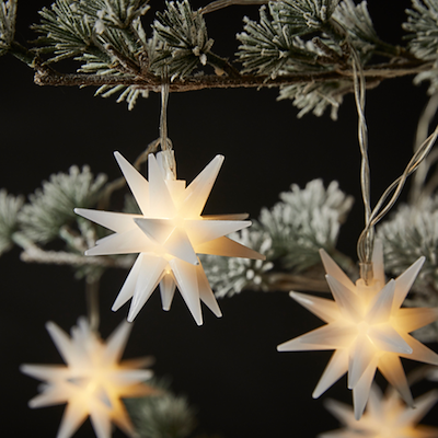 Lyskæde 3D stjerner indendørs varm hvid 180 cm