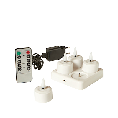 LED fyrfadslys hvid 4 stk genopladelig Ø3,8 cm