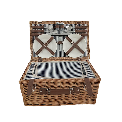 Picnic kurv med service pileflet 46x32x20 cm