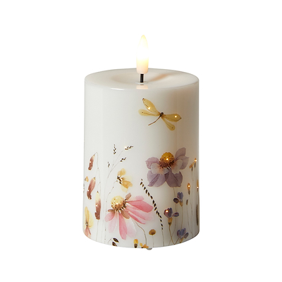 LED bloklys blomsterprint rosa 10 cm