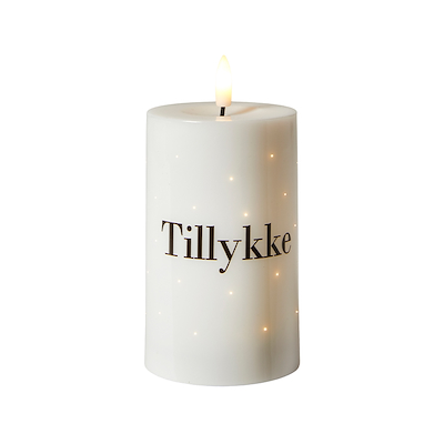 LED bloklys tillykke H12,5 cm
