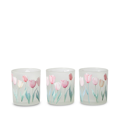 Fyrfadsstage sæt 3 stk. med tulipan glas