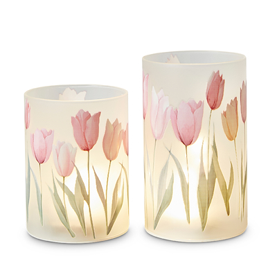 Glaslysestager med 10 LED sæt af 2 stk.