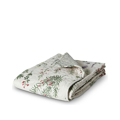 Picninc tæppe Flora offwhite + grønne striber 130x170 cm