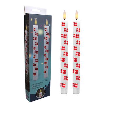 Haahr&Co. LED kronelys med 3D flamme og flag 24,5 cm