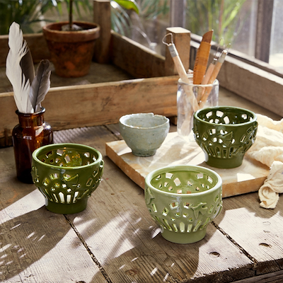 Kähler Orangery Green Garden fyrfadsstage Ø9,5 cm