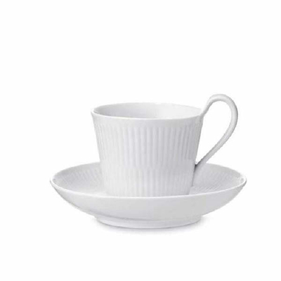 Royal Copenhagen Hvid Riflet kop med underkop 25 cl