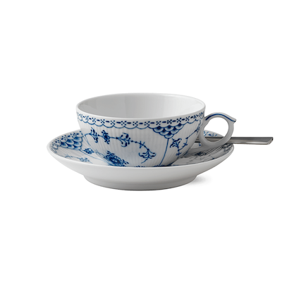 Royal Copenhagen Musselmalet Halvblonde kop med underkop 20 cl