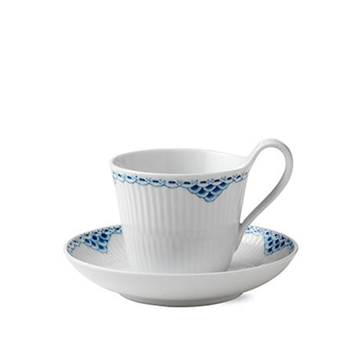 Royal Copenhagen Prinsesse højhankskop med underkop blå 25 cl