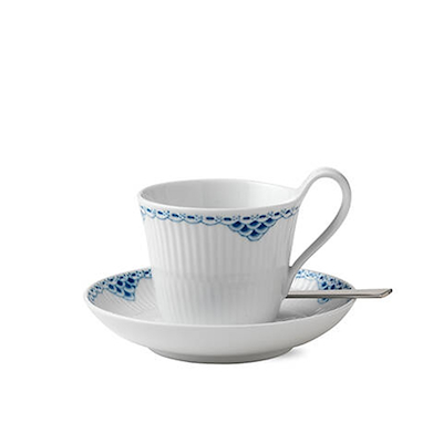 Royal Copenhagen Prinsesse højhankskop med underkop blå 25 cl