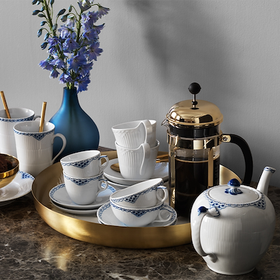 Royal Copenhagen Hvid Halvblonde kop og underkop hvid 25 cl