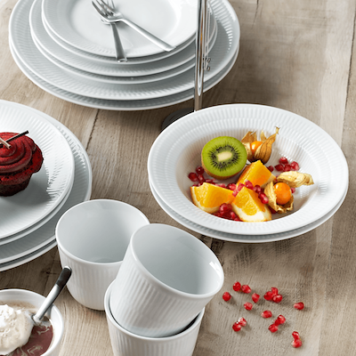 Royal Copenhagen hvid Riflet dyb tallerken 21 cm