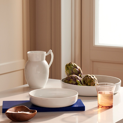 Royal Copenhagen Hvid Riflet rundt ovnfast fad Ø27 cm