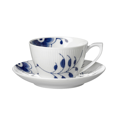 Royal Copenhagen blå Mega Riflet kop hvid/blå 28 cl