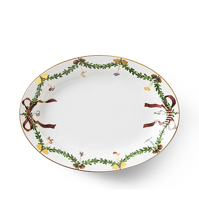 Royal Copenhagen Stjerne Riflet Jul ovalt fad multifarvet 34 cm