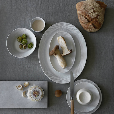 Royal Copenhagen Hvid Riflet Fad Oval 34 cm