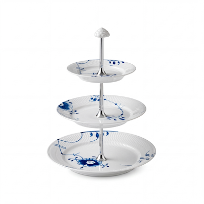 Royal Copenhagen Blå Mega Riflet etagere H 35 cm