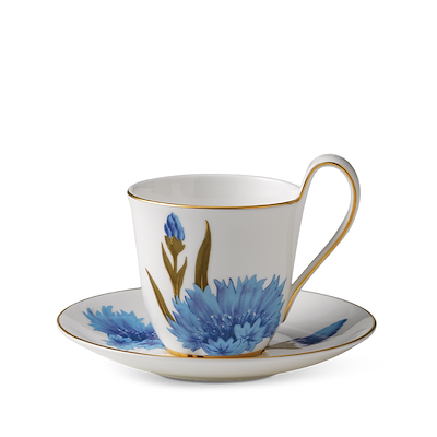 Royal Copenhagen Flora højhankskop og underkop kornblå 27 cl
